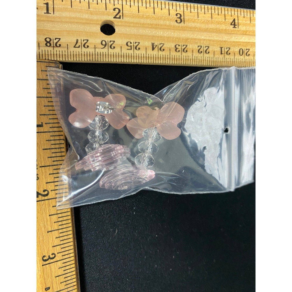 Sparkly Pink Butterfly Dangle‎ Earrings with Clear Beads